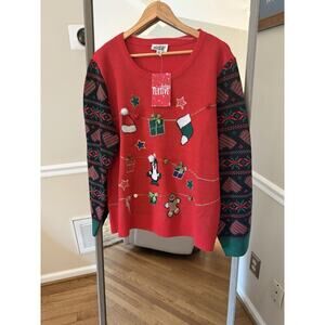 Ugly Christmas Sweater Feeling Festive Red Stockings Hats XXL